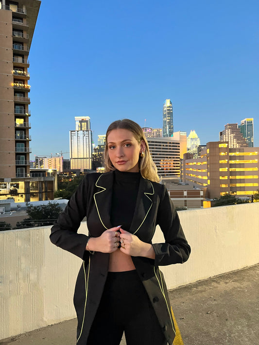 Black cut out Blazer w/ yellow trim