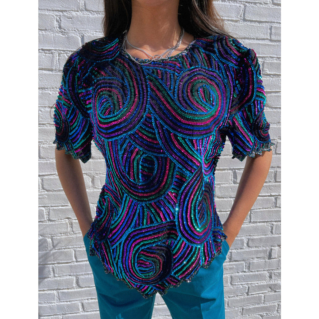 Vintage Rainbow Sequin Top